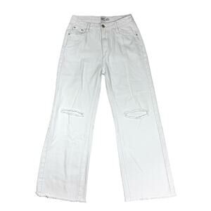 Princess Polly White Wide Leg Jeans High Waisted Raw Hem Distressed Size 6
